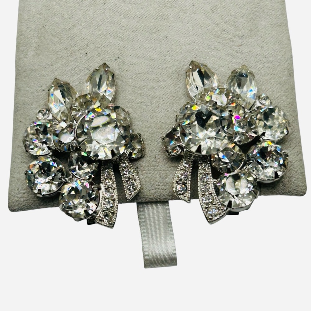 Vintage Eisenberg Dentelle Rhinestone Clip Earrings